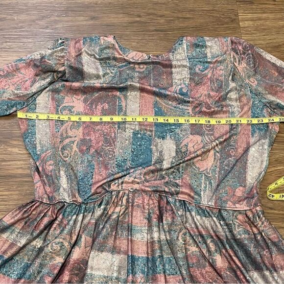 Vintage M.C.S. ltd Blouson Floral Dress Gray Mauve Blue Size 22.5 - Picture 10 of 12